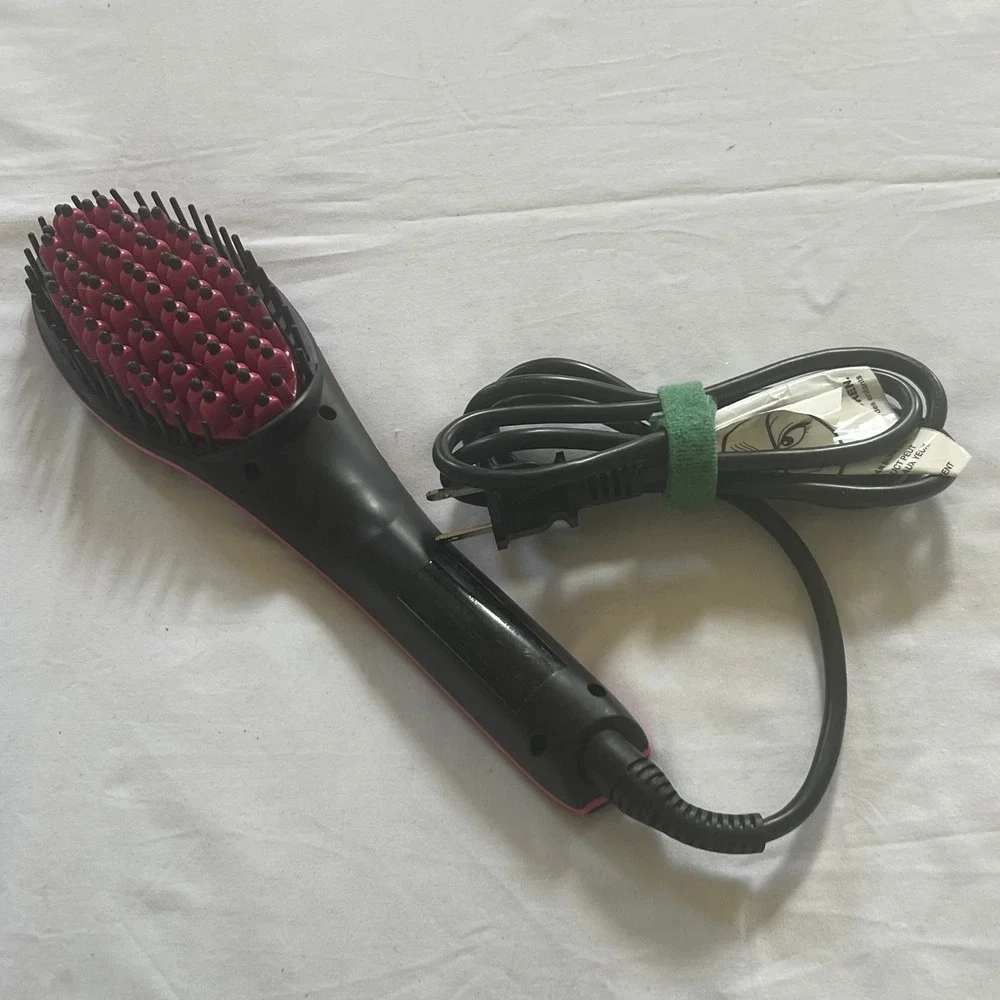 Simply Straight Ceramic Hair Straightening Brush Black Pink Digital LCD Display